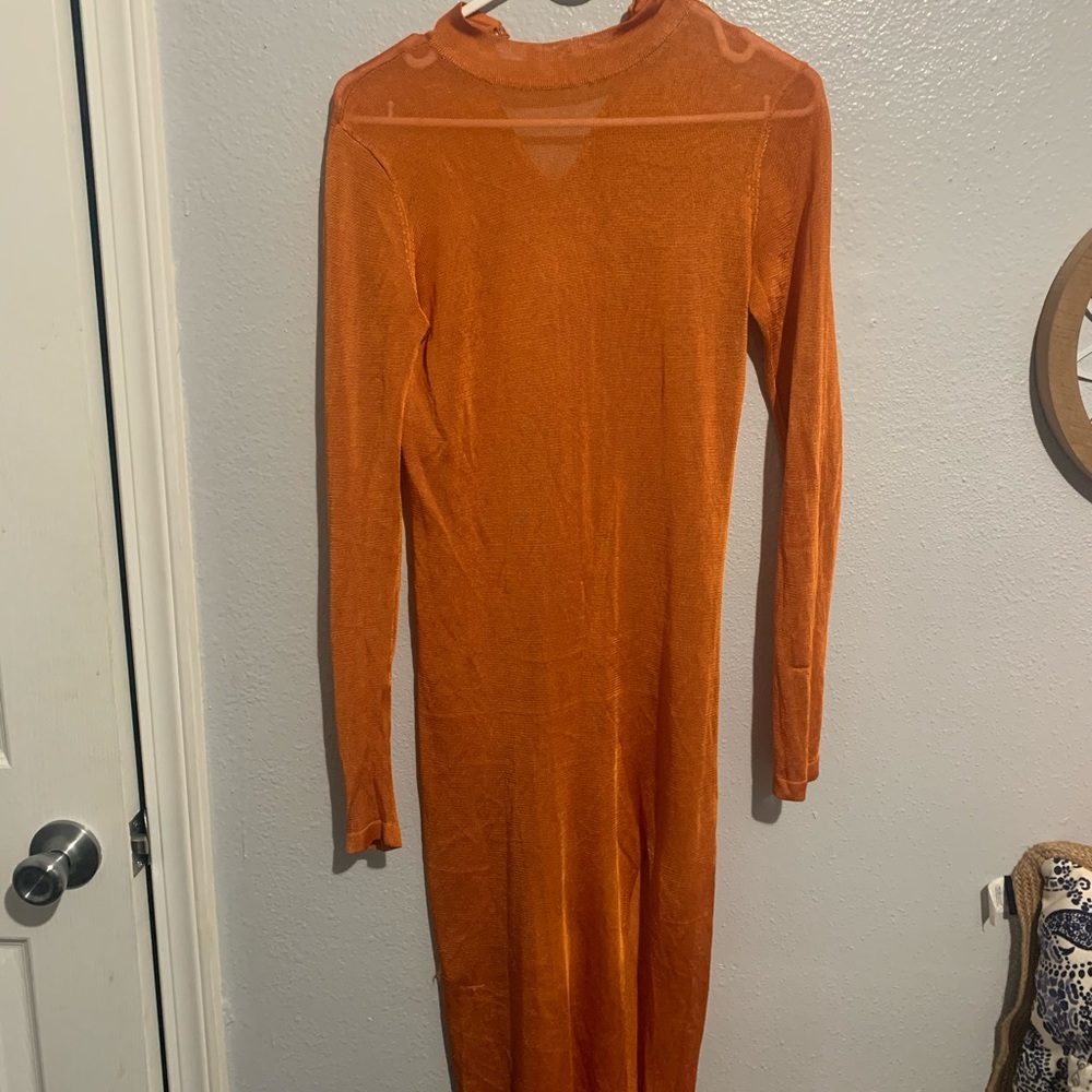 Metallic Orange Mesh Midi